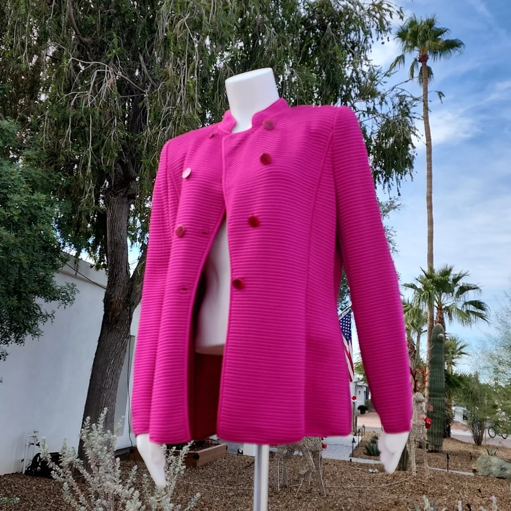 GIORGIO ARMANI Fuchsia Wool Blazer 46 Minimalist Cadet Jacket 90s Italy VINTAGE - Picture 12 of 16